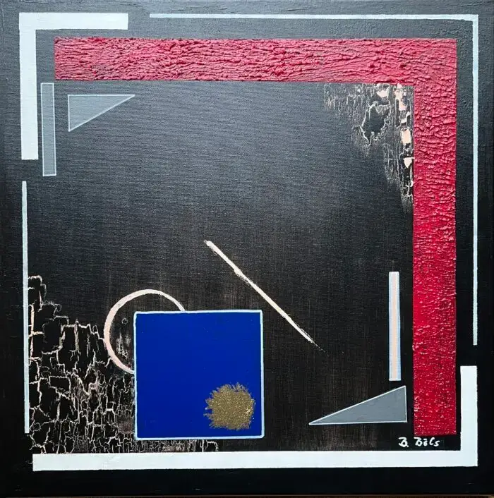 Abstrakte geometrische Komposition in Rot, Blau und Schwarz – Bild 2