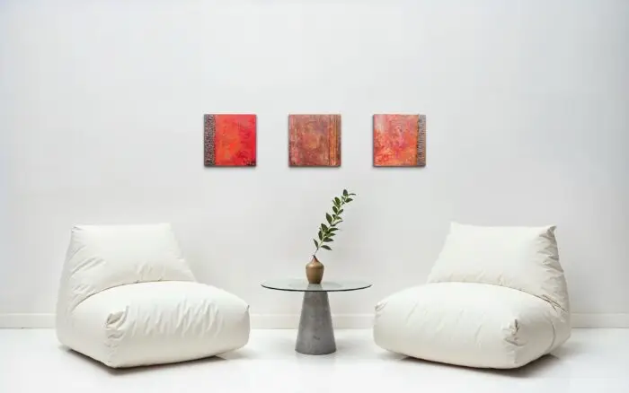 Abstraktes Triptychon in Rot – Bild 6